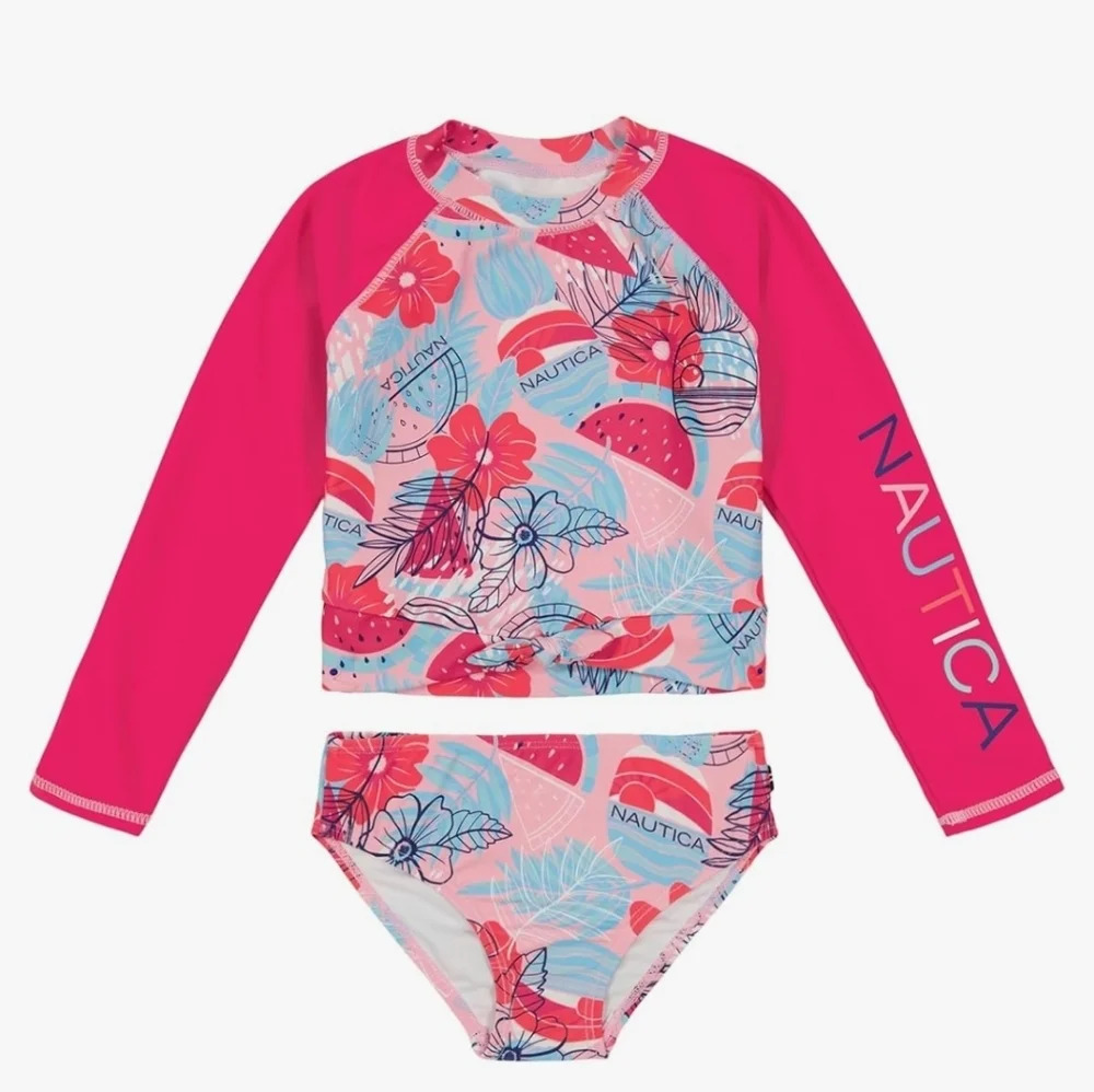 Nautica Two-Piece Rashguard Swimsuit Set, UPF 50+ Sun Protection, Quick-Dry